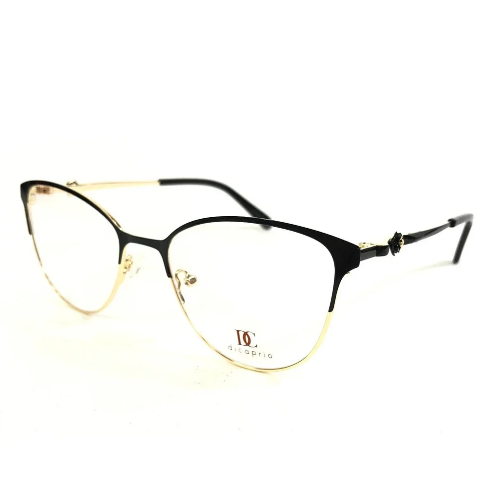 DiCaprio Eyeglasses Frames DC194 BLACK GOLD Cat Eye Full Rim 51-18-140